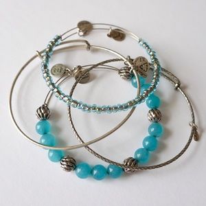 Set of 4 Alex and Ani bangle bracelets, silver